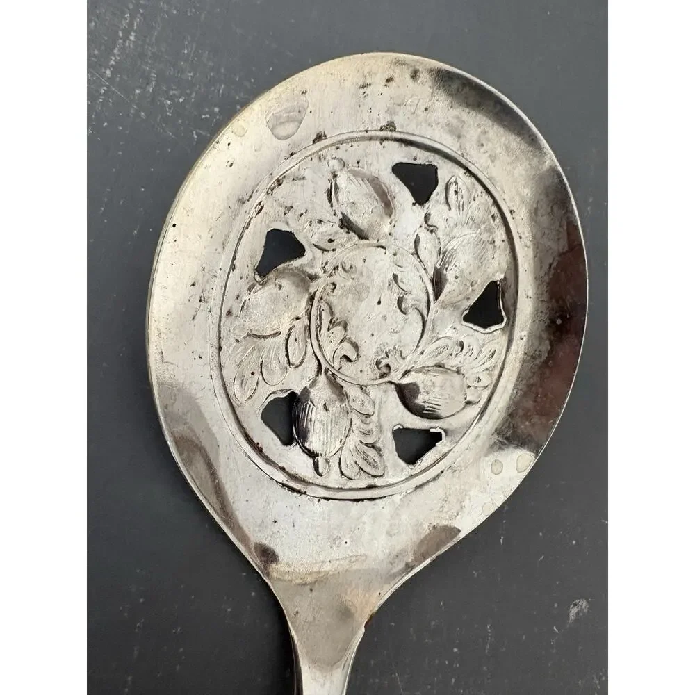 Vintage Sheffield England Silver Plated Pierced Serving Spoon Floral 8.5”